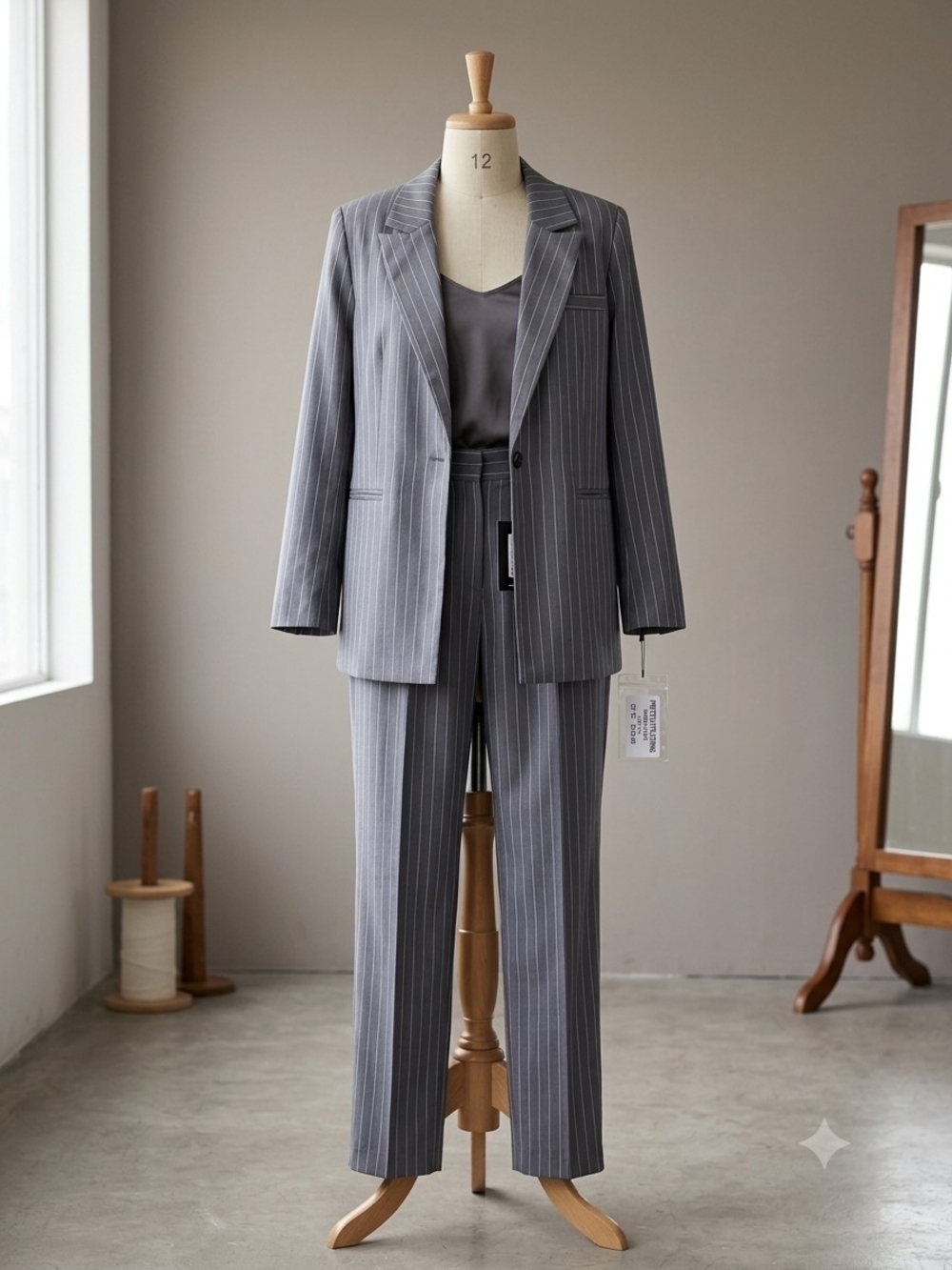 PrettyLittleThing Grey Pinstripe Tailored Pantsuit